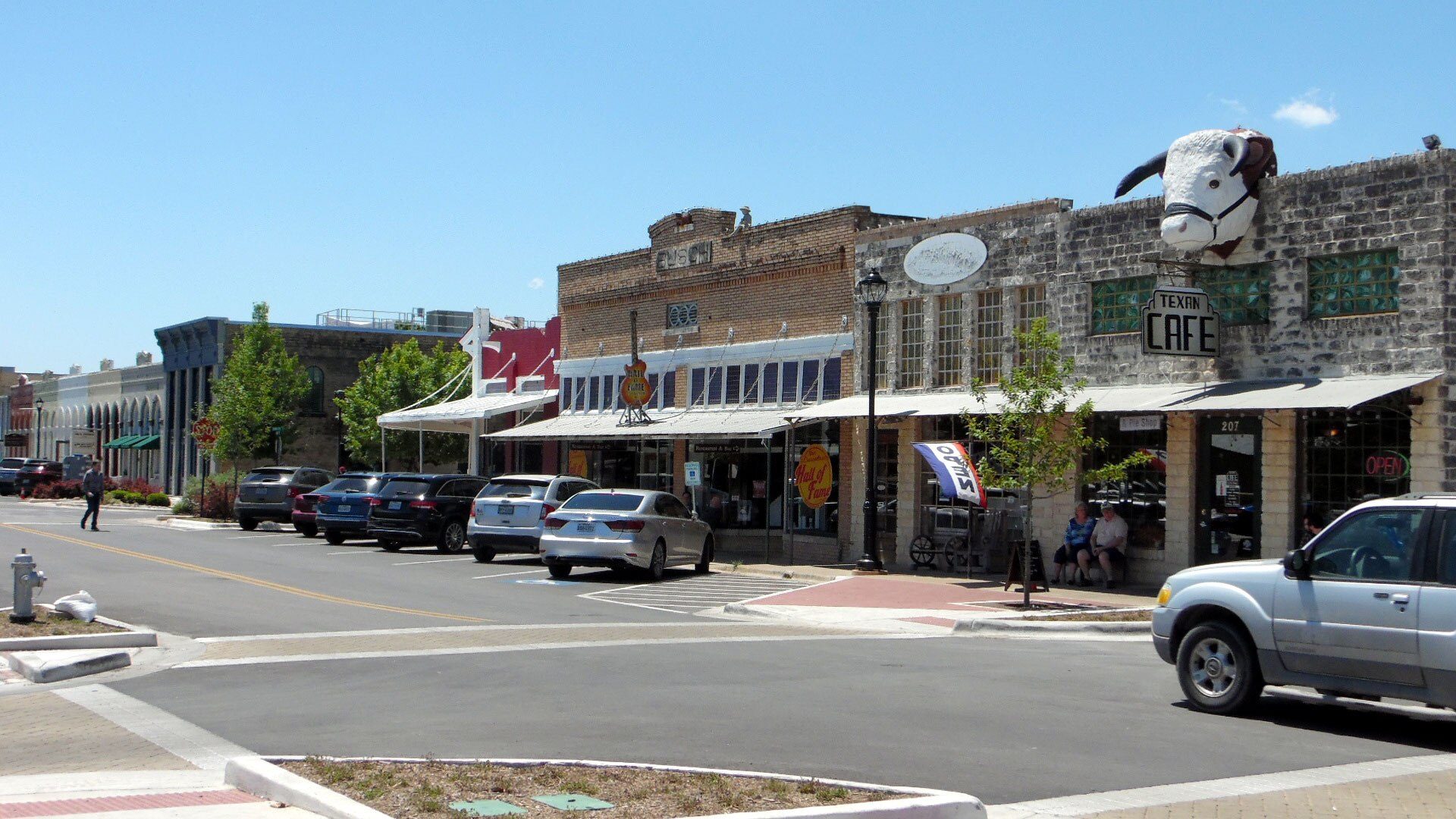 Historic storefronts in downtown Hutto, Texas